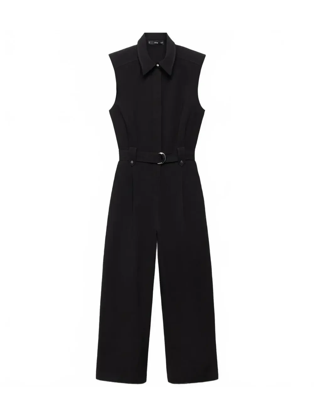 Mango Linen Blend Jumpsuit With Belt Clip and Shoulder Pad NWT Matty Black Large
